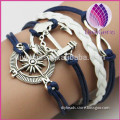 diy bracelet leather PU leather anchor bracelet hot sale anchor bracelet white blue